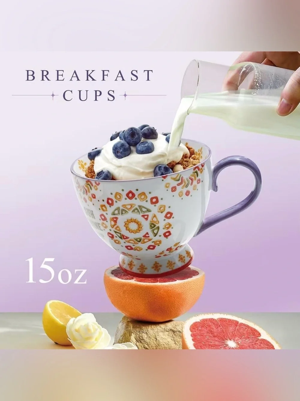 Ceramic Coffee Mug Set of 2 – 15 oz Mugs + Saucers